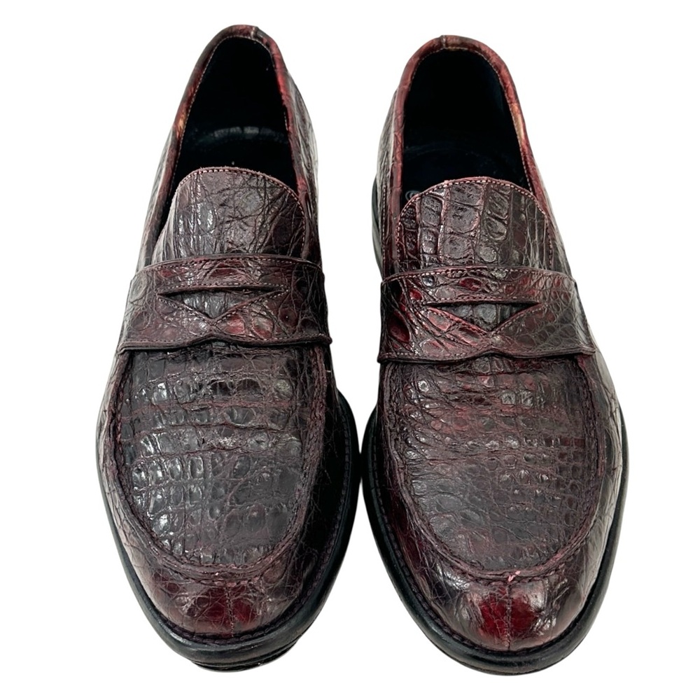 Calzoleria Toscana Dip-Dyed Nile Crocodile Dark Burgundy Leather Dress Loafers
